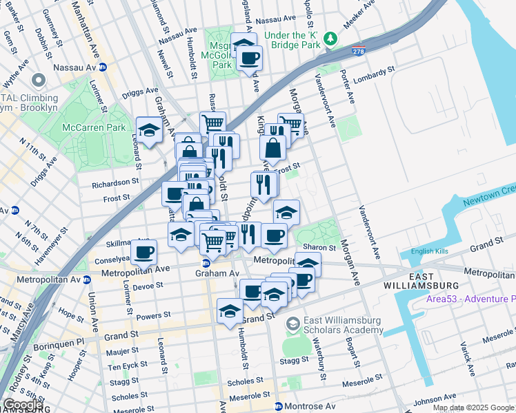 map of restaurants, bars, coffee shops, grocery stores, and more near in Brooklyn
