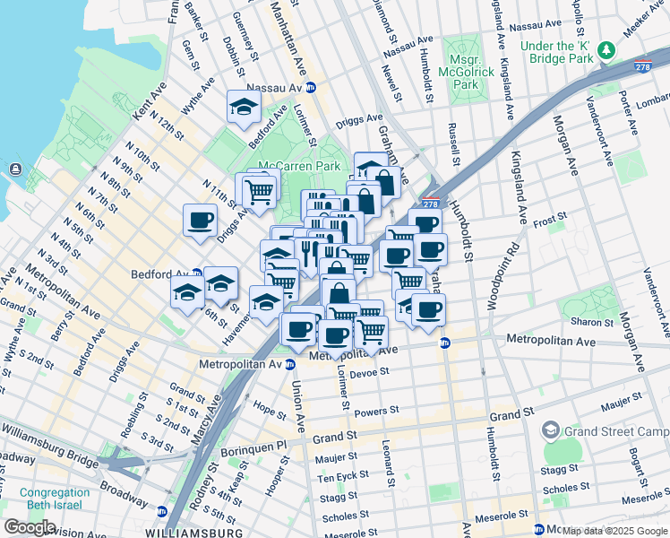 map of restaurants, bars, coffee shops, grocery stores, and more near in Brooklyn