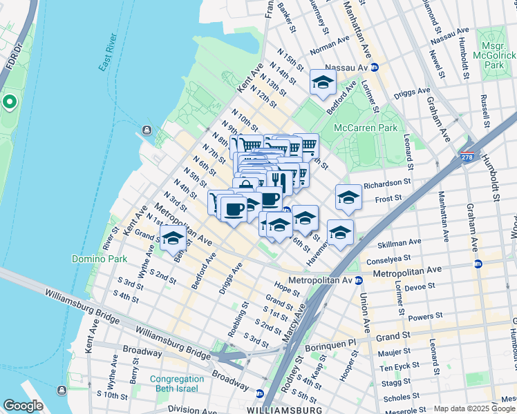 map of restaurants, bars, coffee shops, grocery stores, and more near in Brooklyn