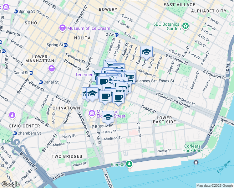 map of restaurants, bars, coffee shops, grocery stores, and more near in New York