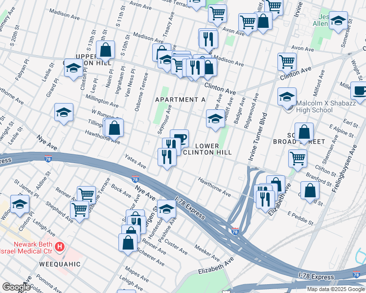 map of restaurants, bars, coffee shops, grocery stores, and more near in Newark