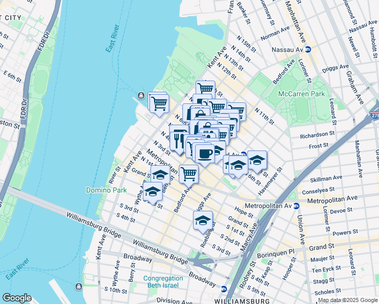 map of restaurants, bars, coffee shops, grocery stores, and more near in Brooklyn