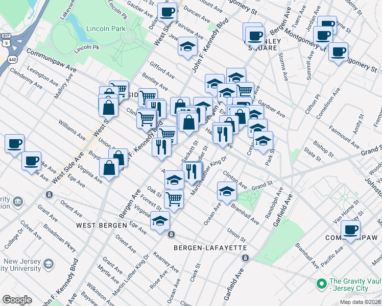 map of restaurants, bars, coffee shops, grocery stores, and more near 113 Clinton Avenue in Jersey City