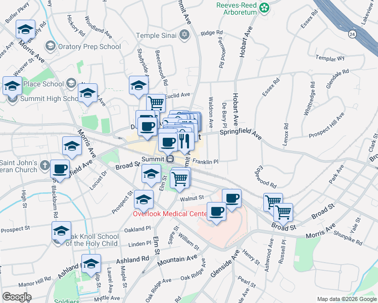 map of restaurants, bars, coffee shops, grocery stores, and more near in Summit