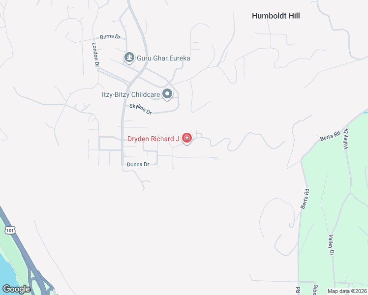 map of restaurants, bars, coffee shops, grocery stores, and more near 7194 Worthington Drive in Eureka