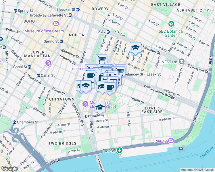 map of restaurants, bars, coffee shops, grocery stores, and more near in New York