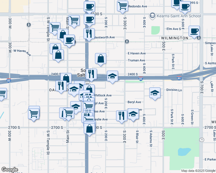 map of restaurants, bars, coffee shops, grocery stores, and more near 220 Morris Avenue in South Salt Lake