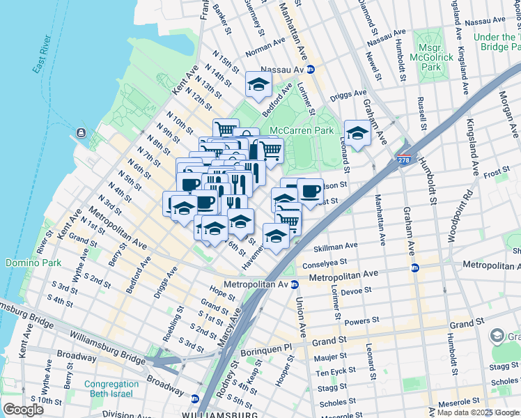 map of restaurants, bars, coffee shops, grocery stores, and more near in Brooklyn