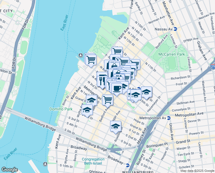 map of restaurants, bars, coffee shops, grocery stores, and more near in Brooklyn