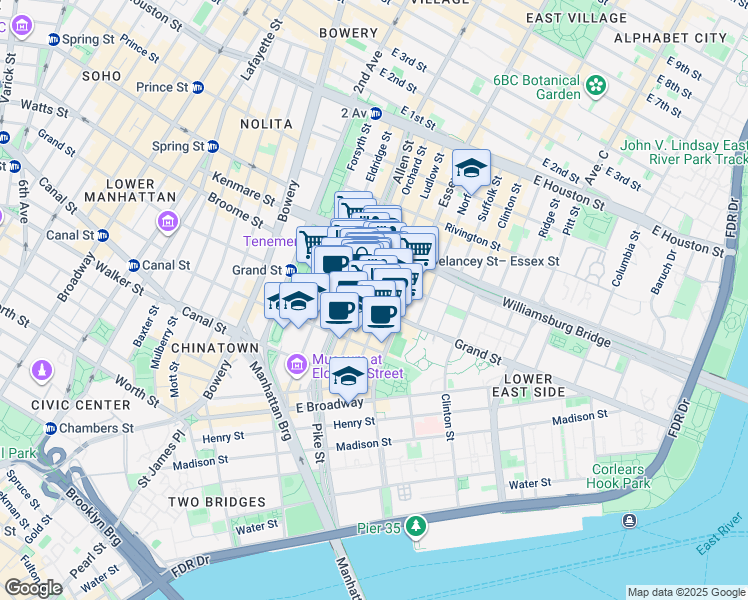 map of restaurants, bars, coffee shops, grocery stores, and more near in New York