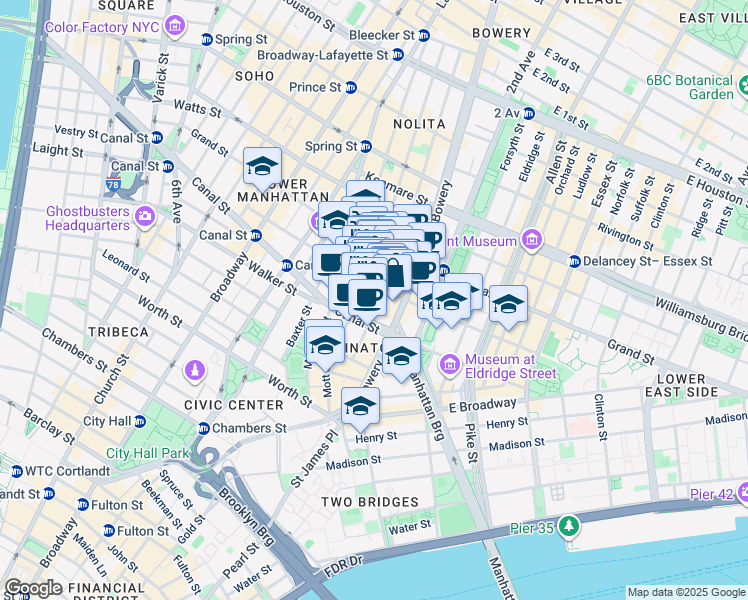 map of restaurants, bars, coffee shops, grocery stores, and more near in New York