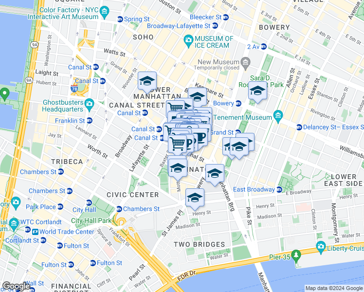 map of restaurants, bars, coffee shops, grocery stores, and more near in New York