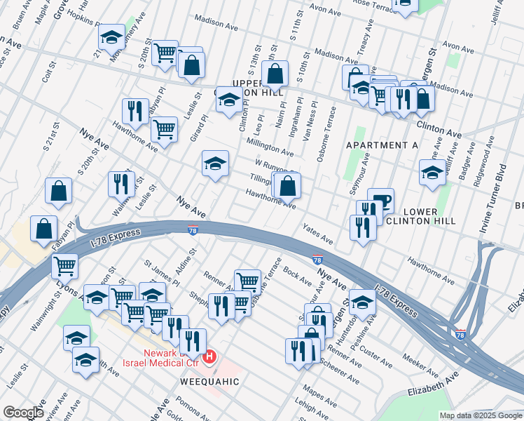 map of restaurants, bars, coffee shops, grocery stores, and more near in Newark