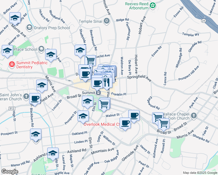 map of restaurants, bars, coffee shops, grocery stores, and more near in Summit