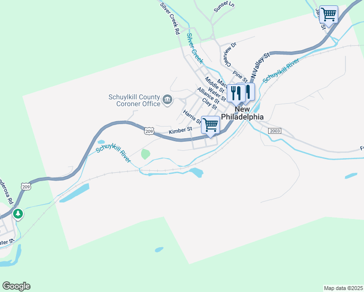 map of restaurants, bars, coffee shops, grocery stores, and more near 229 Valley Street in New Philadelphia