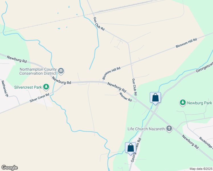 map of restaurants, bars, coffee shops, grocery stores, and more near 3059 Newburg Road in Nazareth