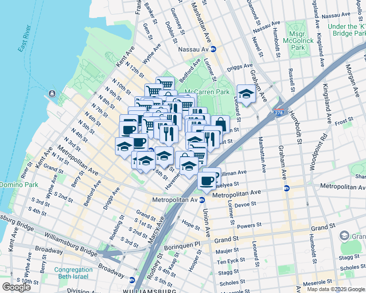 map of restaurants, bars, coffee shops, grocery stores, and more near 236 North 10th Street in Brooklyn