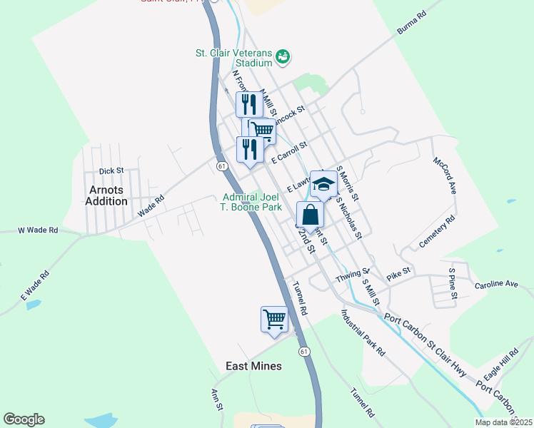 map of restaurants, bars, coffee shops, grocery stores, and more near 122 South 3rd Street in Saint Clair