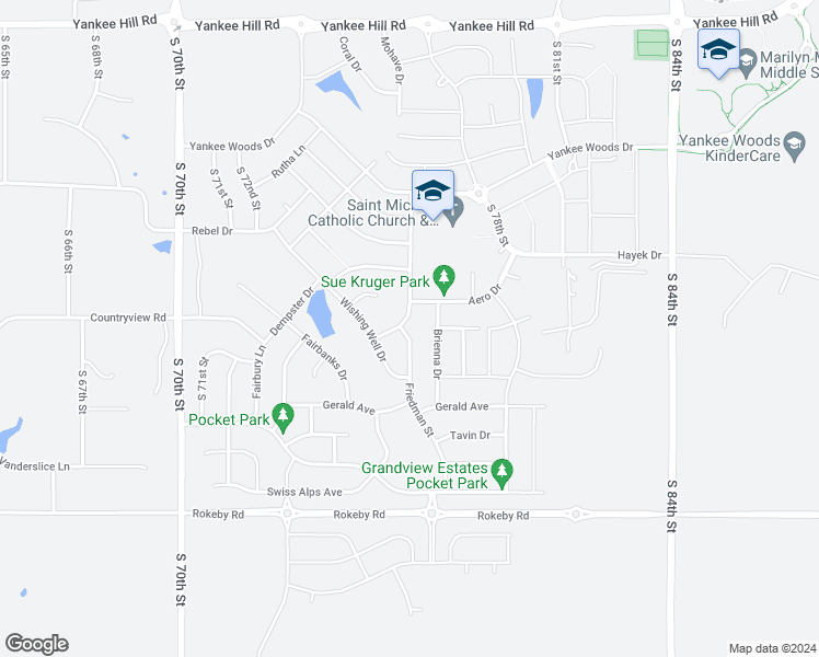 map of restaurants, bars, coffee shops, grocery stores, and more near 9330 South 74th Street in Lincoln