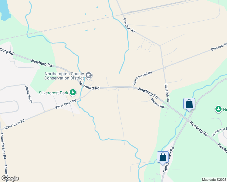 map of restaurants, bars, coffee shops, grocery stores, and more near 3089 Newburg Road in Nazareth