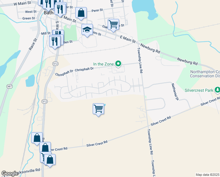 map of restaurants, bars, coffee shops, grocery stores, and more near 256 Greenbriar Drive South in Bath