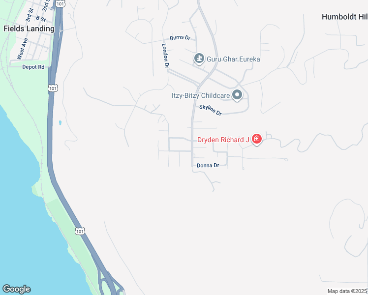 map of restaurants, bars, coffee shops, grocery stores, and more near 2267 Summit Ridge Drive in Eureka