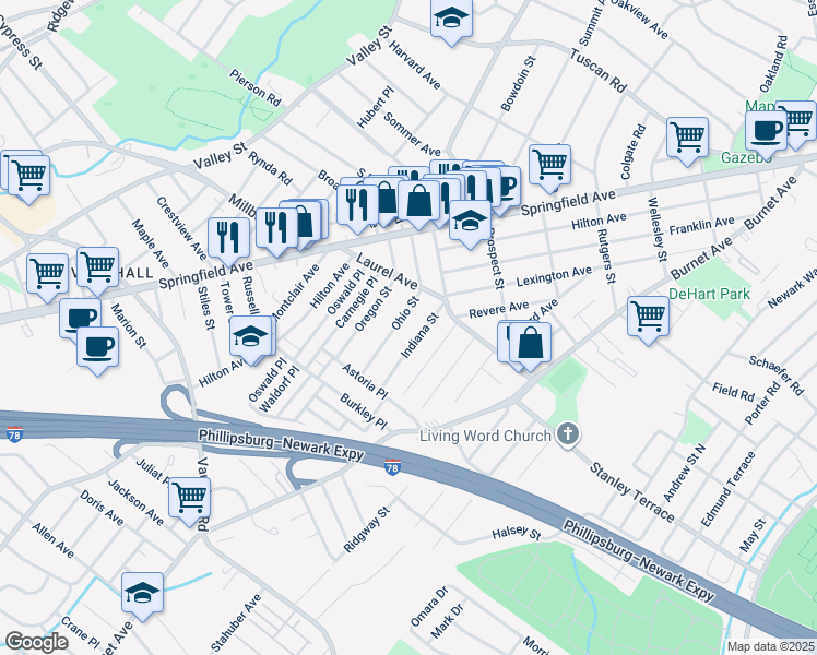 map of restaurants, bars, coffee shops, grocery stores, and more near 306 Ohio Street in Union