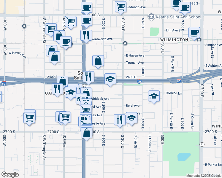 map of restaurants, bars, coffee shops, grocery stores, and more near 220 Morris Avenue in South Salt Lake