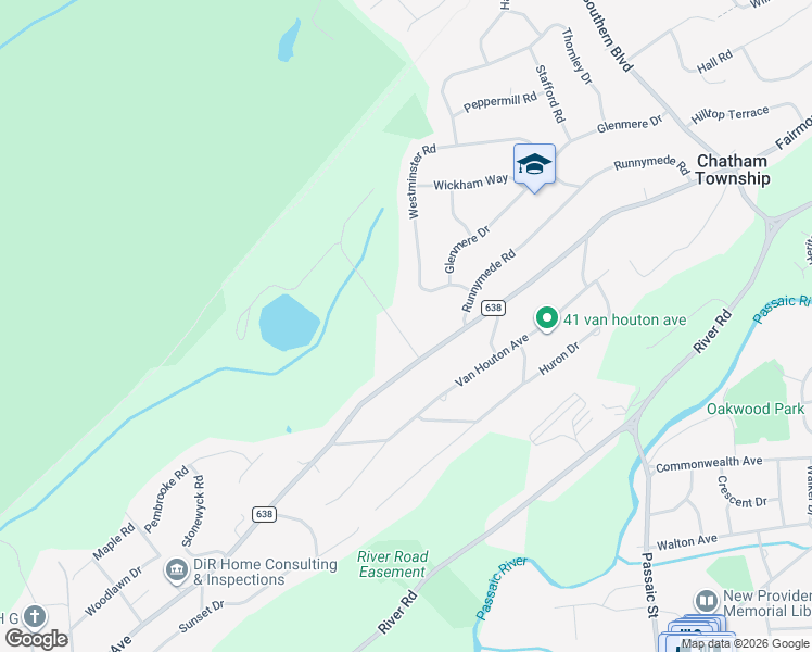 map of restaurants, bars, coffee shops, grocery stores, and more near 16 Tanglewood Lane in Chatham Township
