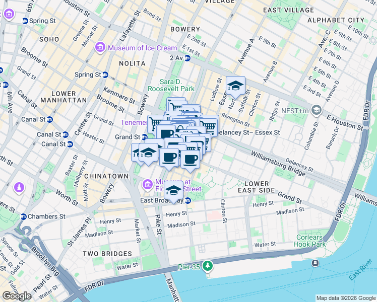 map of restaurants, bars, coffee shops, grocery stores, and more near in New York