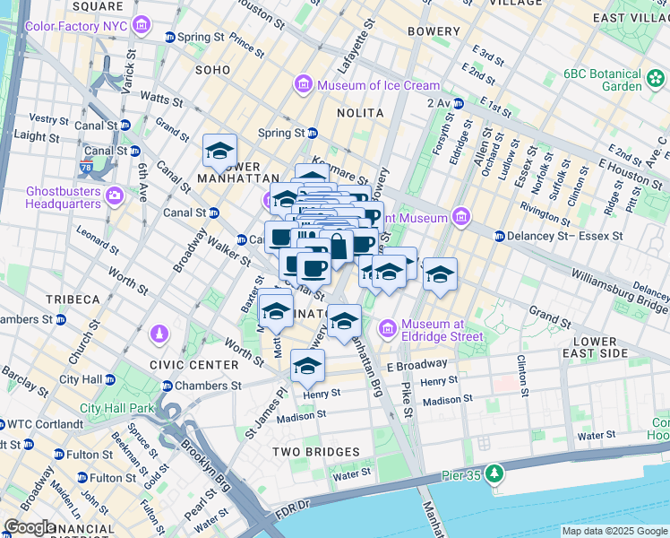 map of restaurants, bars, coffee shops, grocery stores, and more near in New York
