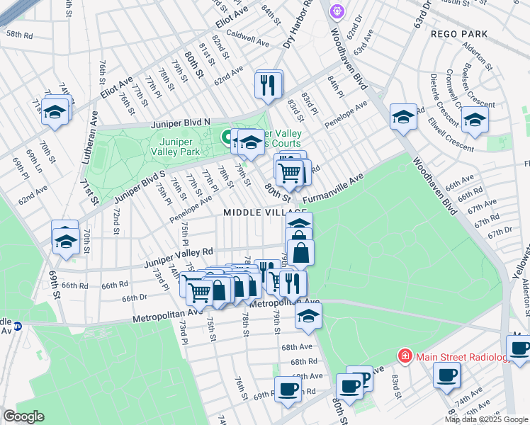 map of restaurants, bars, coffee shops, grocery stores, and more near in Queens