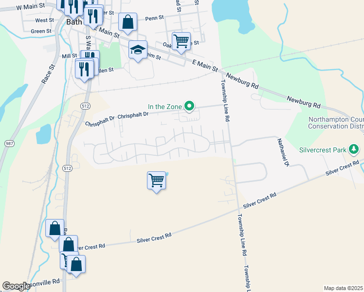map of restaurants, bars, coffee shops, grocery stores, and more near 244 Greenbriar Drive South in Bath