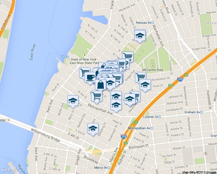 map of restaurants, bars, coffee shops, grocery stores, and more near in Brooklyn