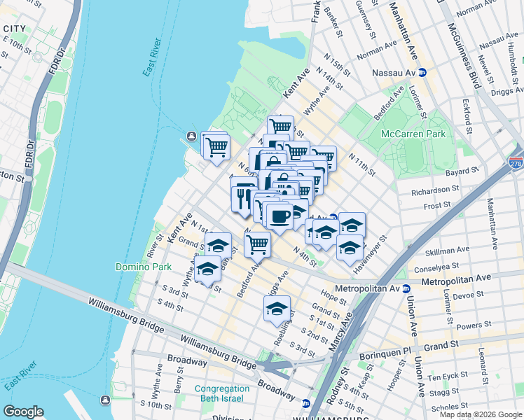 map of restaurants, bars, coffee shops, grocery stores, and more near in Brooklyn