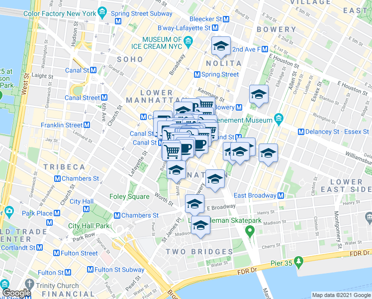 map of restaurants, bars, coffee shops, grocery stores, and more near in New York