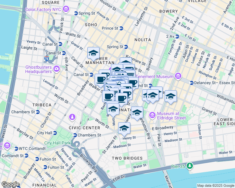 map of restaurants, bars, coffee shops, grocery stores, and more near in New York