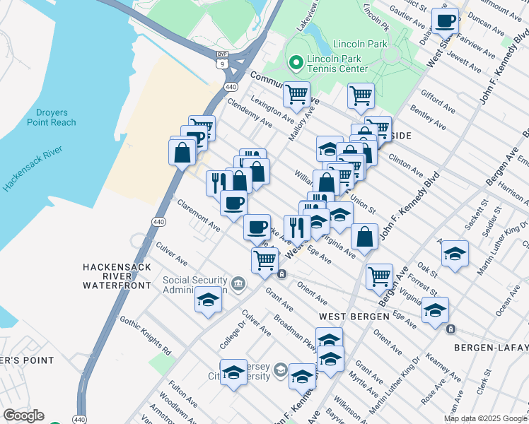 map of restaurants, bars, coffee shops, grocery stores, and more near 306 Ege Avenue in Jersey City