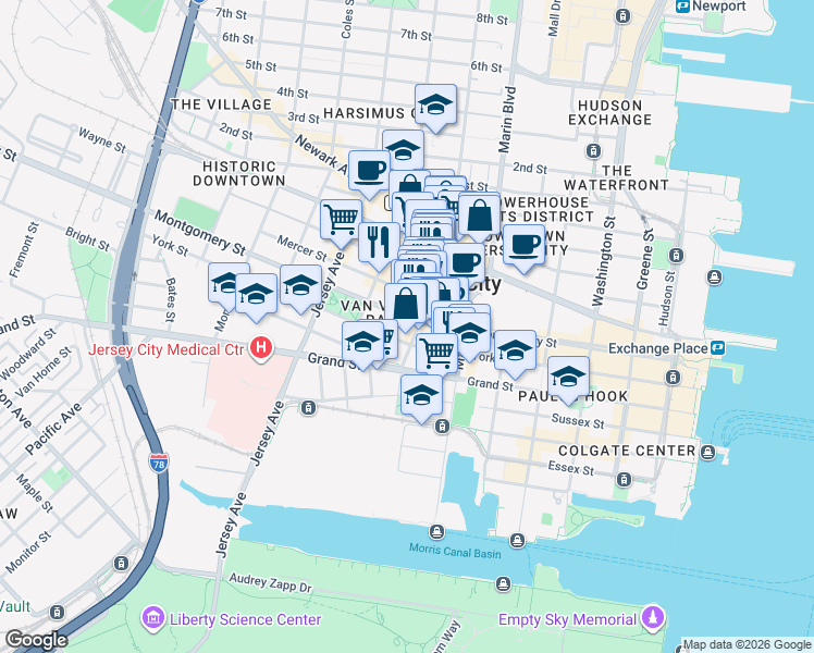 map of restaurants, bars, coffee shops, grocery stores, and more near 267 Grove Street in Jersey City