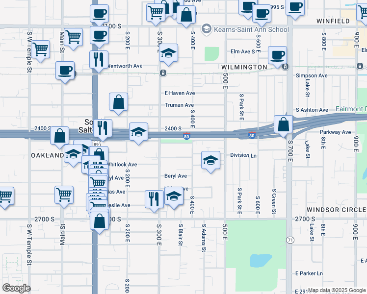 map of restaurants, bars, coffee shops, grocery stores, and more near 376 East Robert Avenue in South Salt Lake