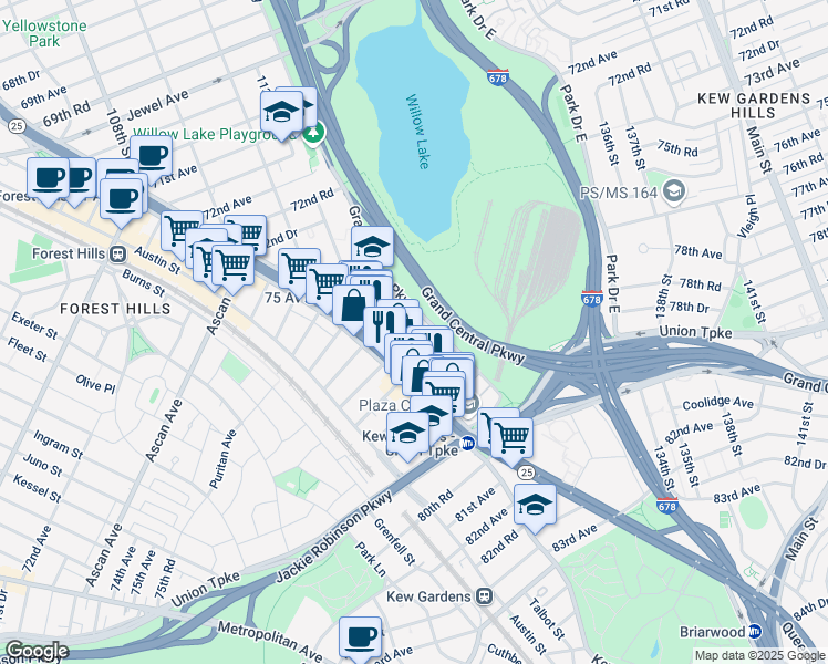 map of restaurants, bars, coffee shops, grocery stores, and more near 35 113th Street in Queens