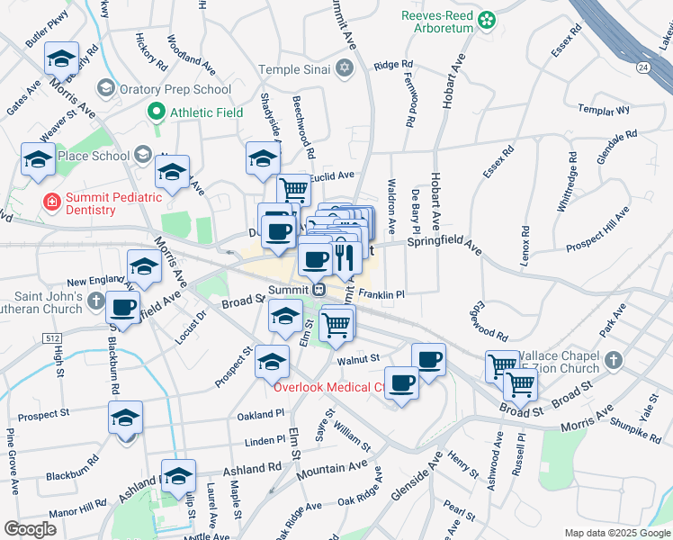 map of restaurants, bars, coffee shops, grocery stores, and more near in Summit