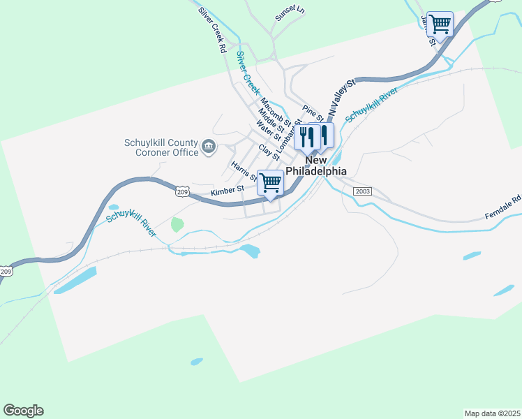 map of restaurants, bars, coffee shops, grocery stores, and more near 3 Wetherill St in New Philadelphia