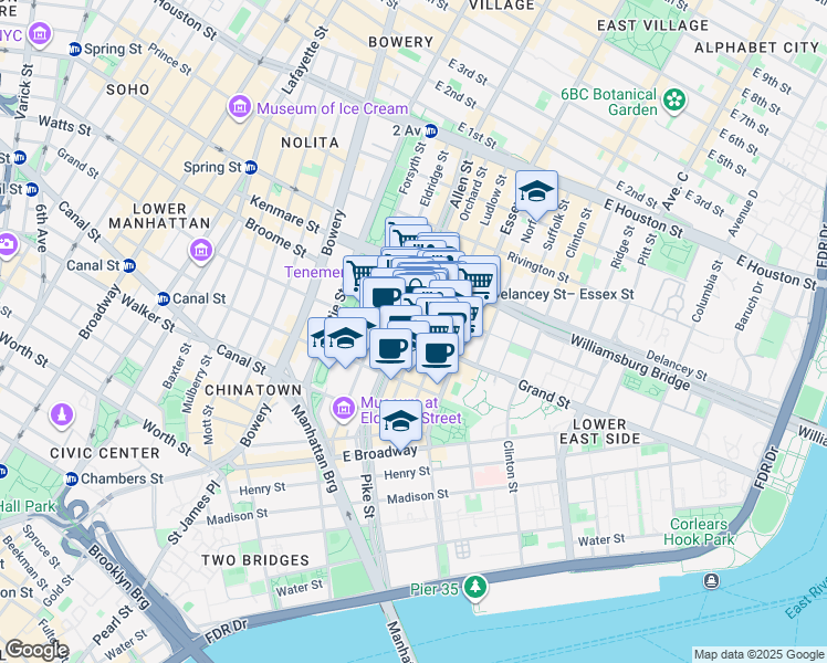 map of restaurants, bars, coffee shops, grocery stores, and more near in New York