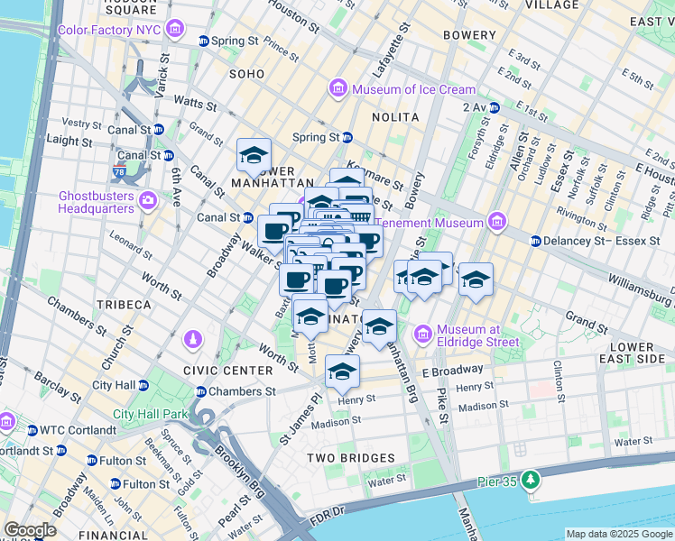 map of restaurants, bars, coffee shops, grocery stores, and more near in New York