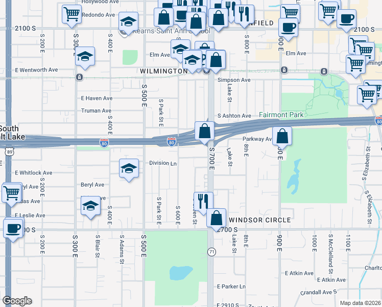 map of restaurants, bars, coffee shops, grocery stores, and more near 635 Warnock Avenue in Salt Lake City