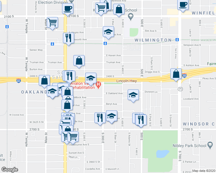 map of restaurants, bars, coffee shops, grocery stores, and more near 320 East Robert Avenue in South Salt Lake