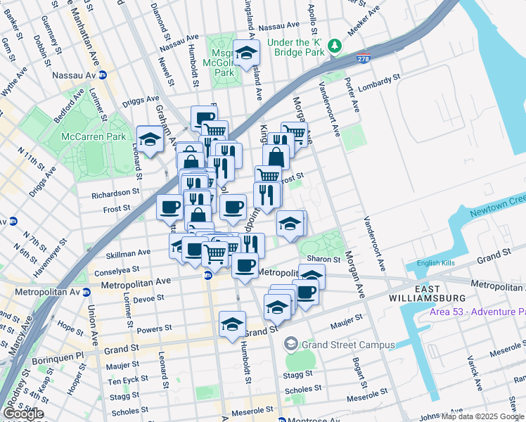 map of restaurants, bars, coffee shops, grocery stores, and more near in Brooklyn