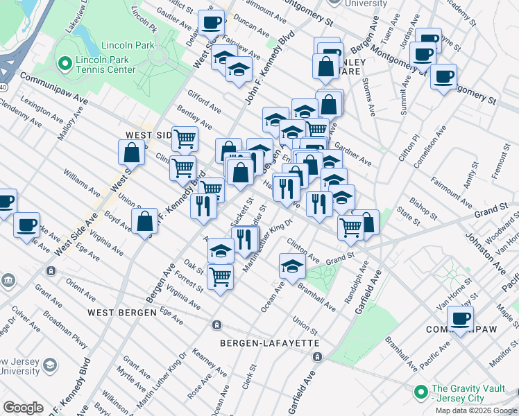 map of restaurants, bars, coffee shops, grocery stores, and more near 51 Seidler Street in Jersey City