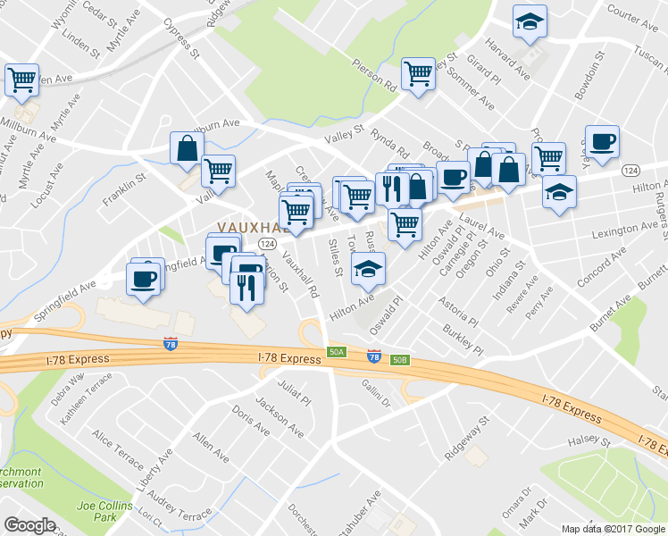 map of restaurants, bars, coffee shops, grocery stores, and more near 360 Stiles Street in Union